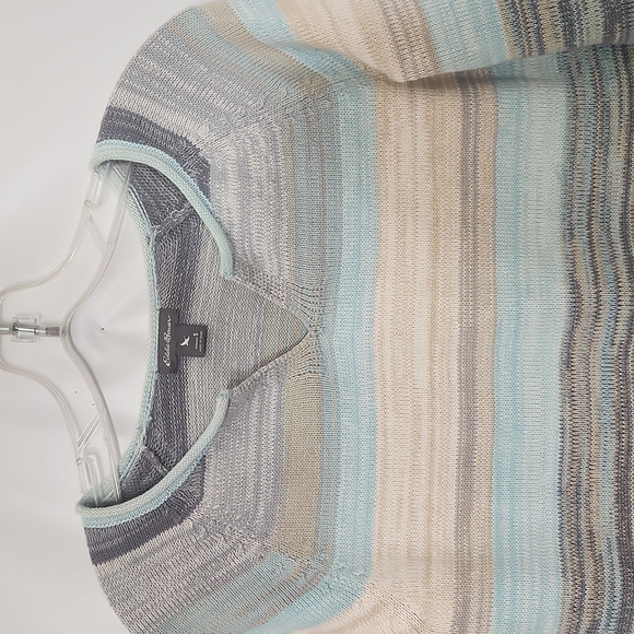 Eddie Bauer Blue Cream Striped V-neck Cotton Blend Sweater Size Small - Picture 3 of 7